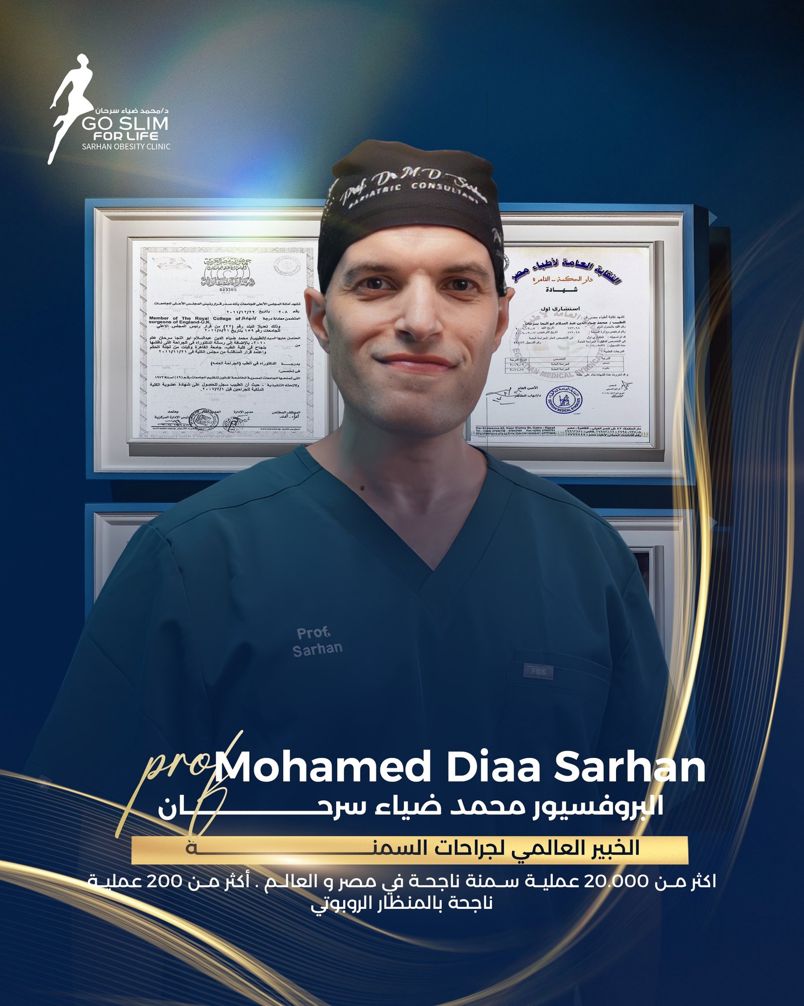 البروفيسور محمد ضياء سرحان أفضل جراح سمنة في مصر والعالم العربي بخبرة مميزة في تحويل المسار والتكميم بالتخدير الموضعي.